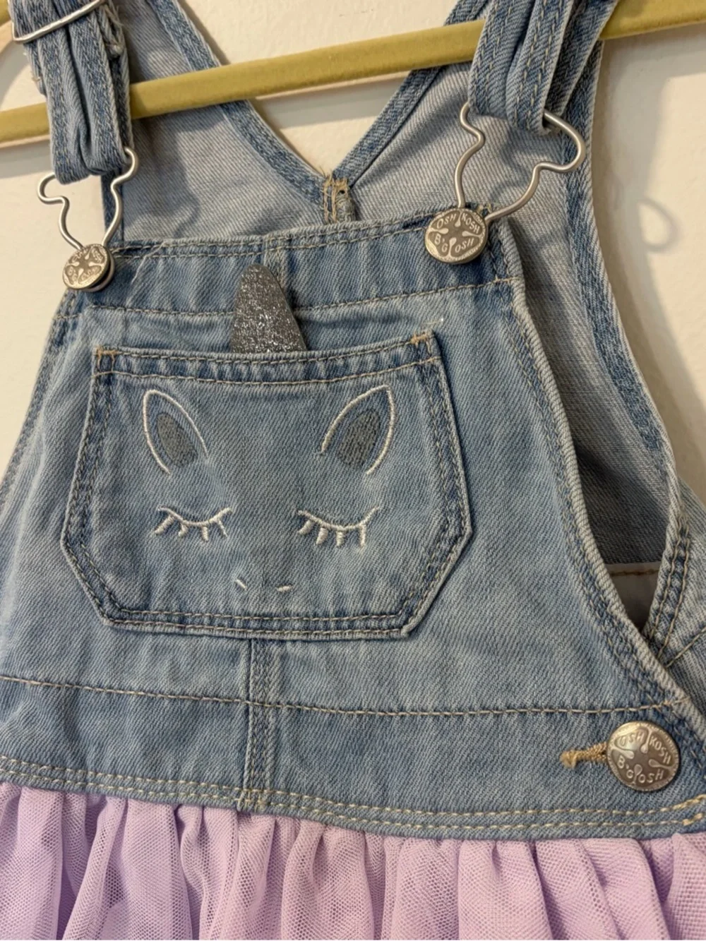 OshKosh Bgosh Girls 2T Unicorn Denim Overall Dress Lavender Tulle Birthday